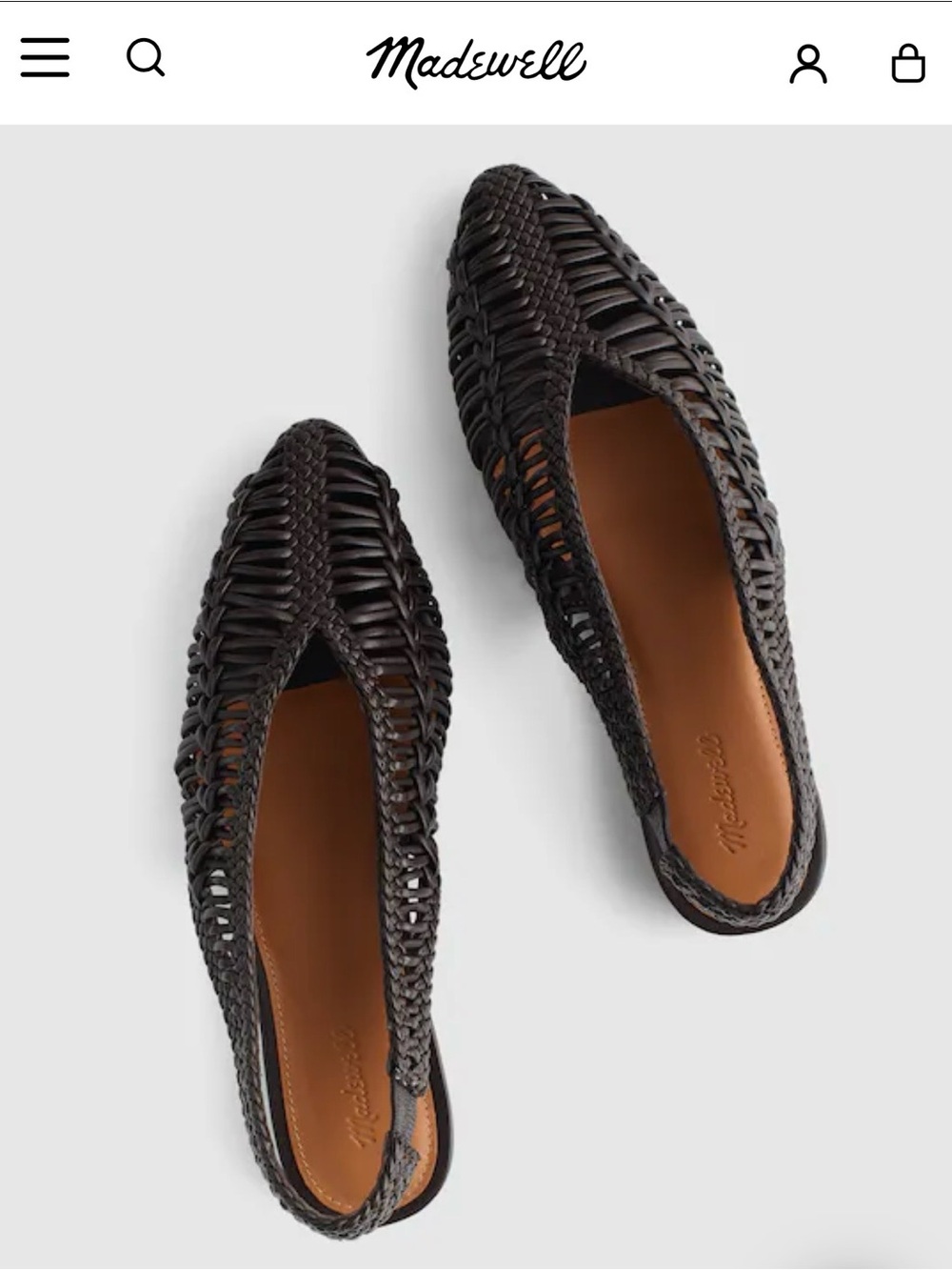 Madewell NWT Dark Brown Harper Woven Leather Sling Flats sz5 NZ708